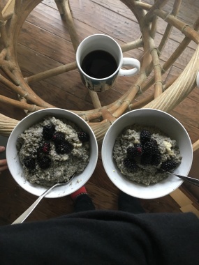 Black sesame, blackberries, oatmeal
